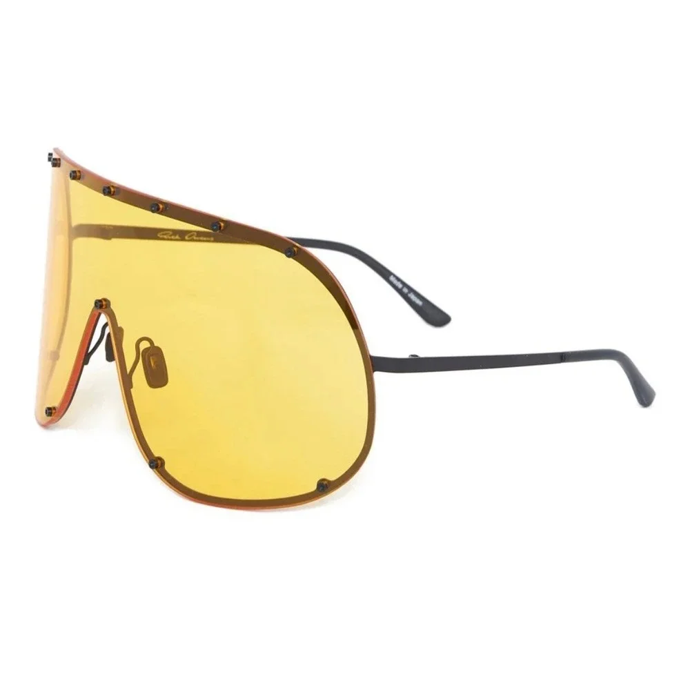 NEW Rick Owens Shield GBLKBN Oversized Avant Garde Sunglasses Yellow Black O/S